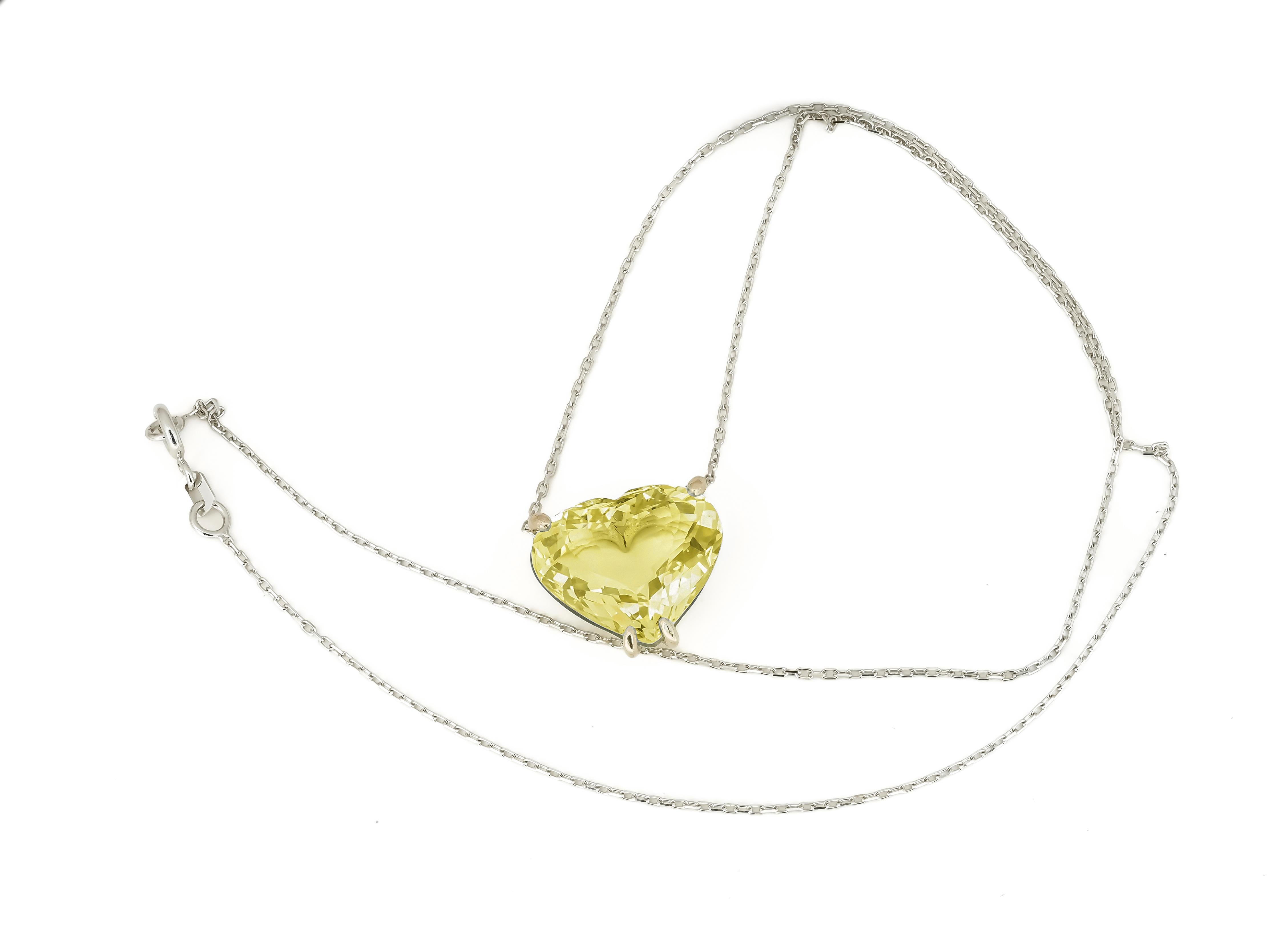 Modern Heart shaped citrine pendant necklace in 14k gold.  For Sale