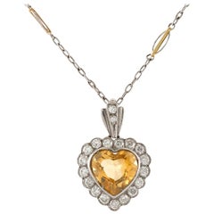 Heart-Shaped Citrine Pendant-Necklace with Diamonds