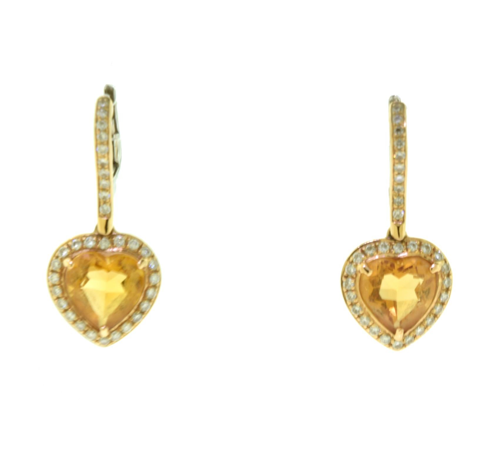 Women's or Men's Heart-Shaped Citrine Round Diamond Ring and Earring Set For Sale