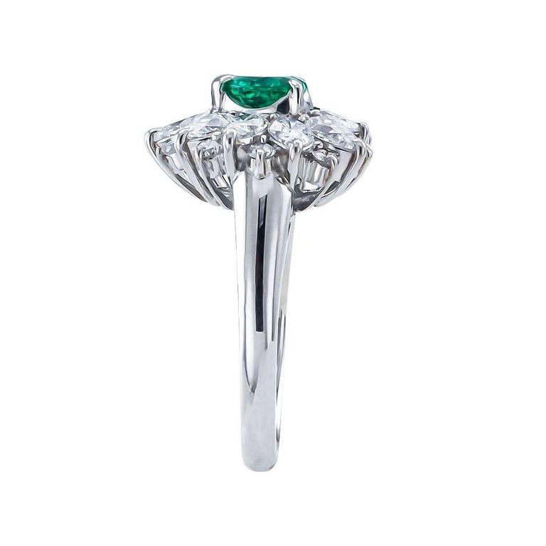 Heart Cut Heart Shaped Colombian Emerald Diamond Platinum Ring For Sale