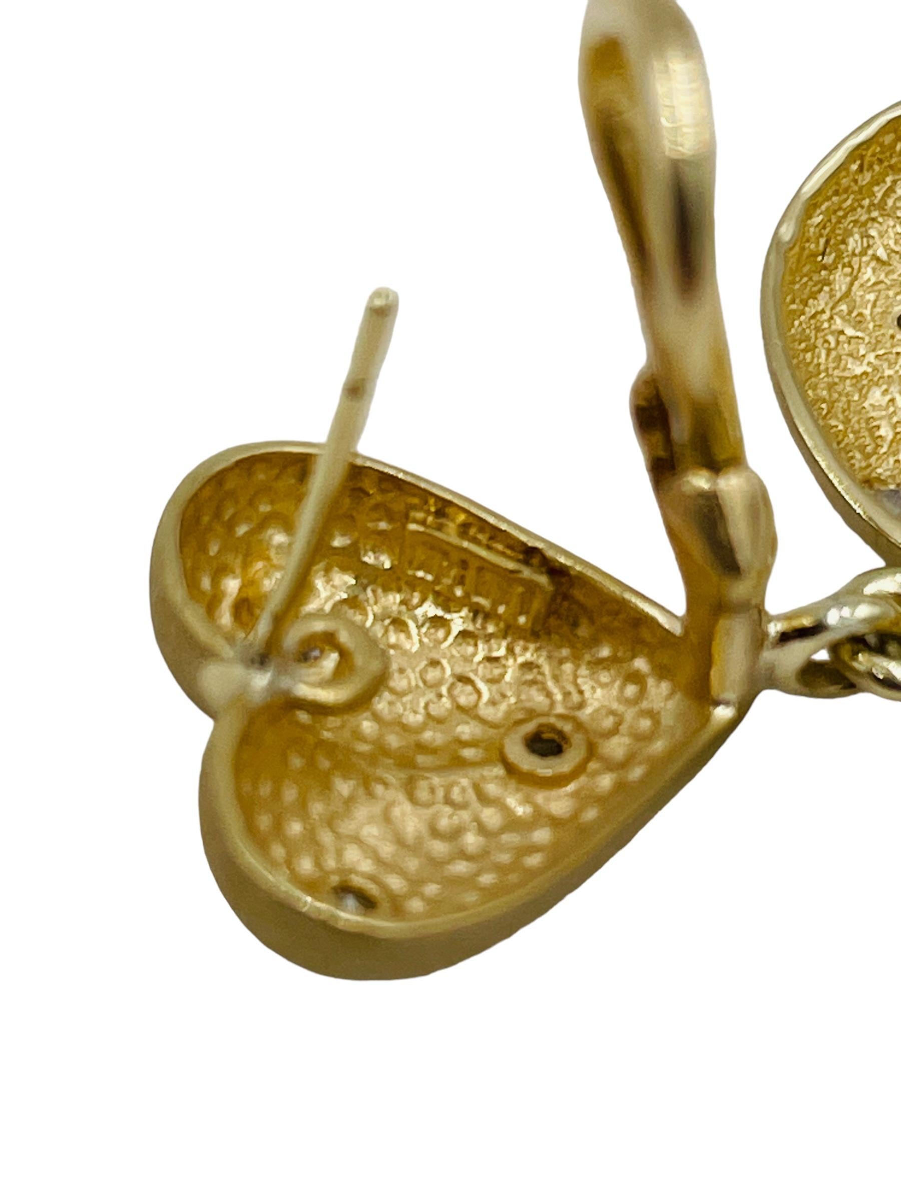 Women's or Men's Heart Shaped Dangling Yellow Gold Diamond Earrings For Sale