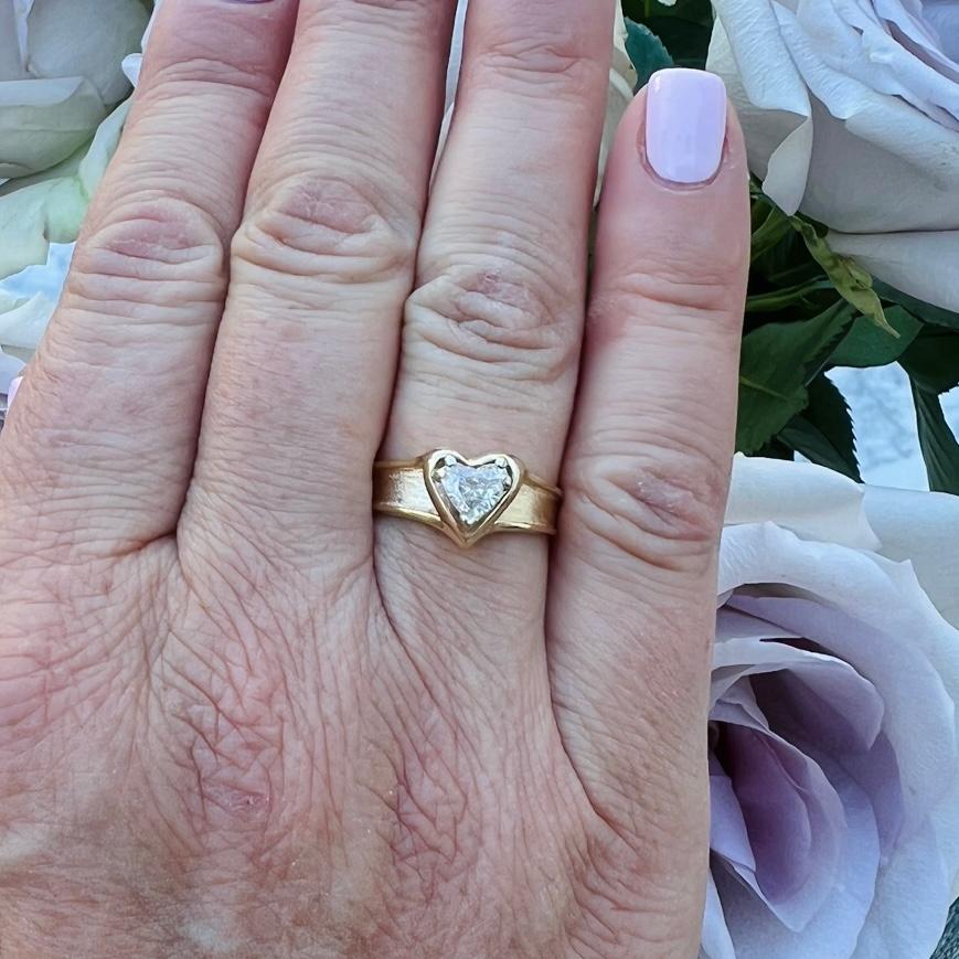 Heart Cut Heart-Shaped Diamond 14k Gold Engagement Ring For Sale