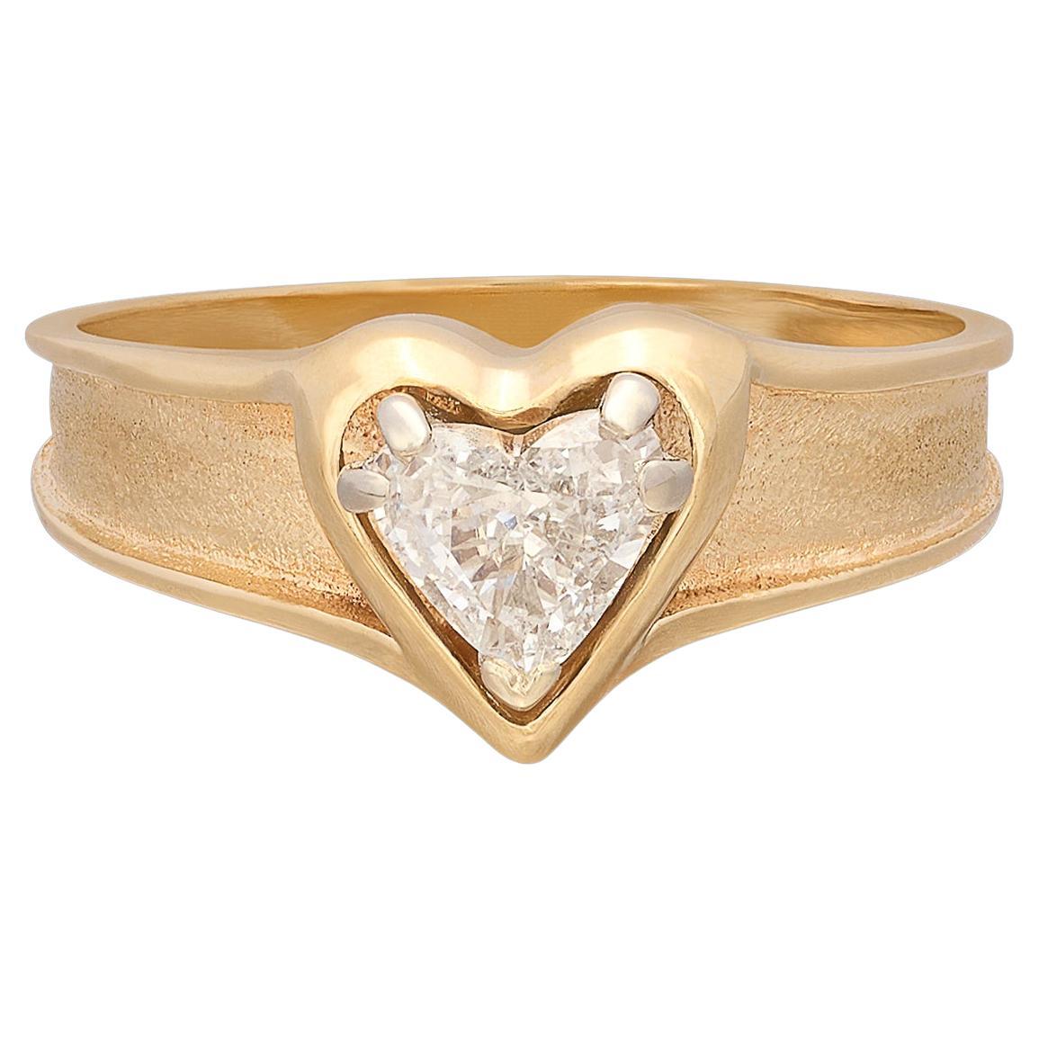 Bague de fiançailles en or 14 carats avec diamant en forme de cœur