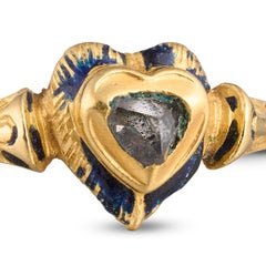 Heart-shaped diamond and enamel love ring. Western Europe, 17th century.