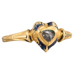 Heart-shaped diamond and enamel love ring. Western Europe, 17th century.