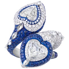 Heart-Shaped Diamond and Sapphire Bypass Ring