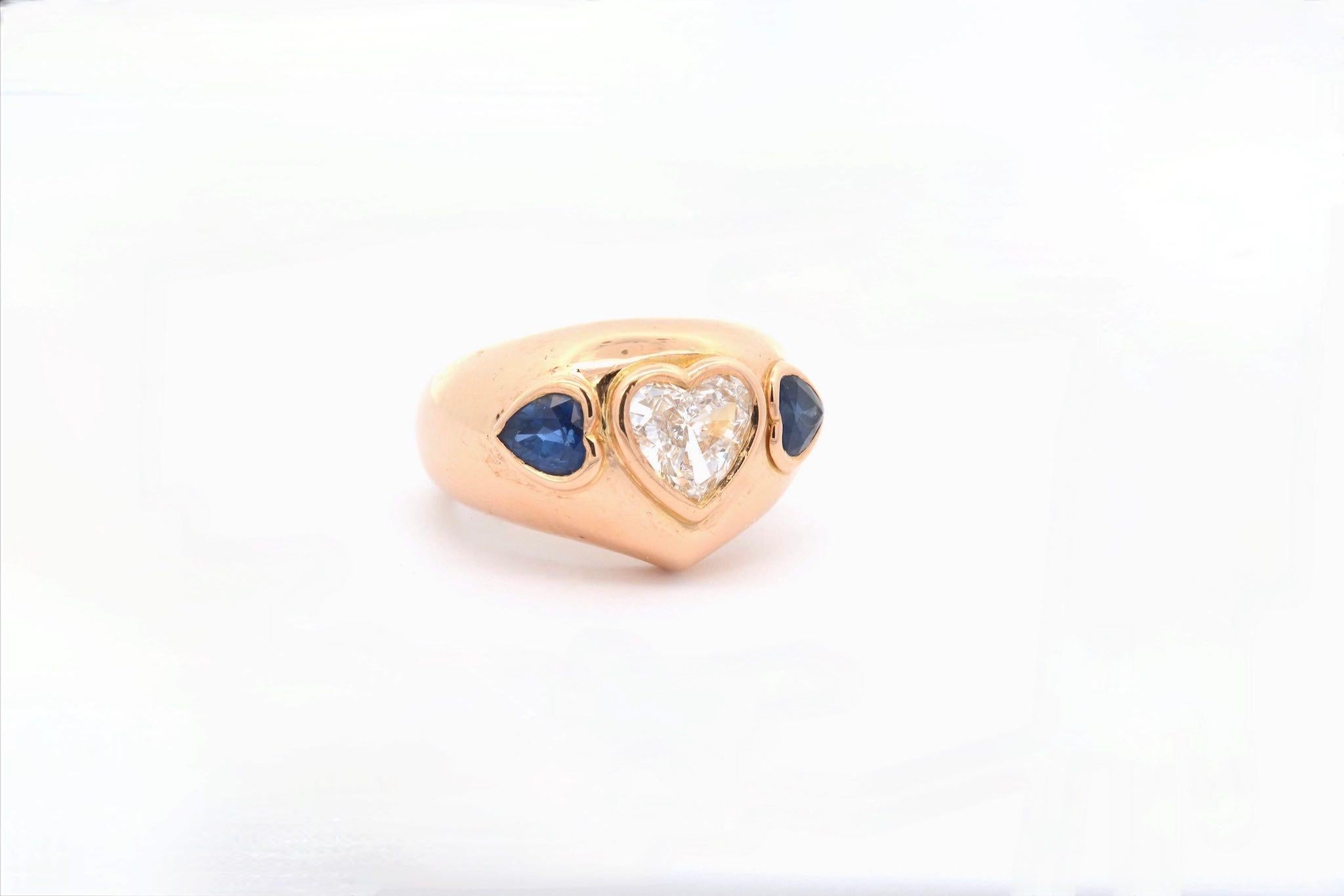 Heart Cut Heart shaped diamond and sapphires ring For Sale
