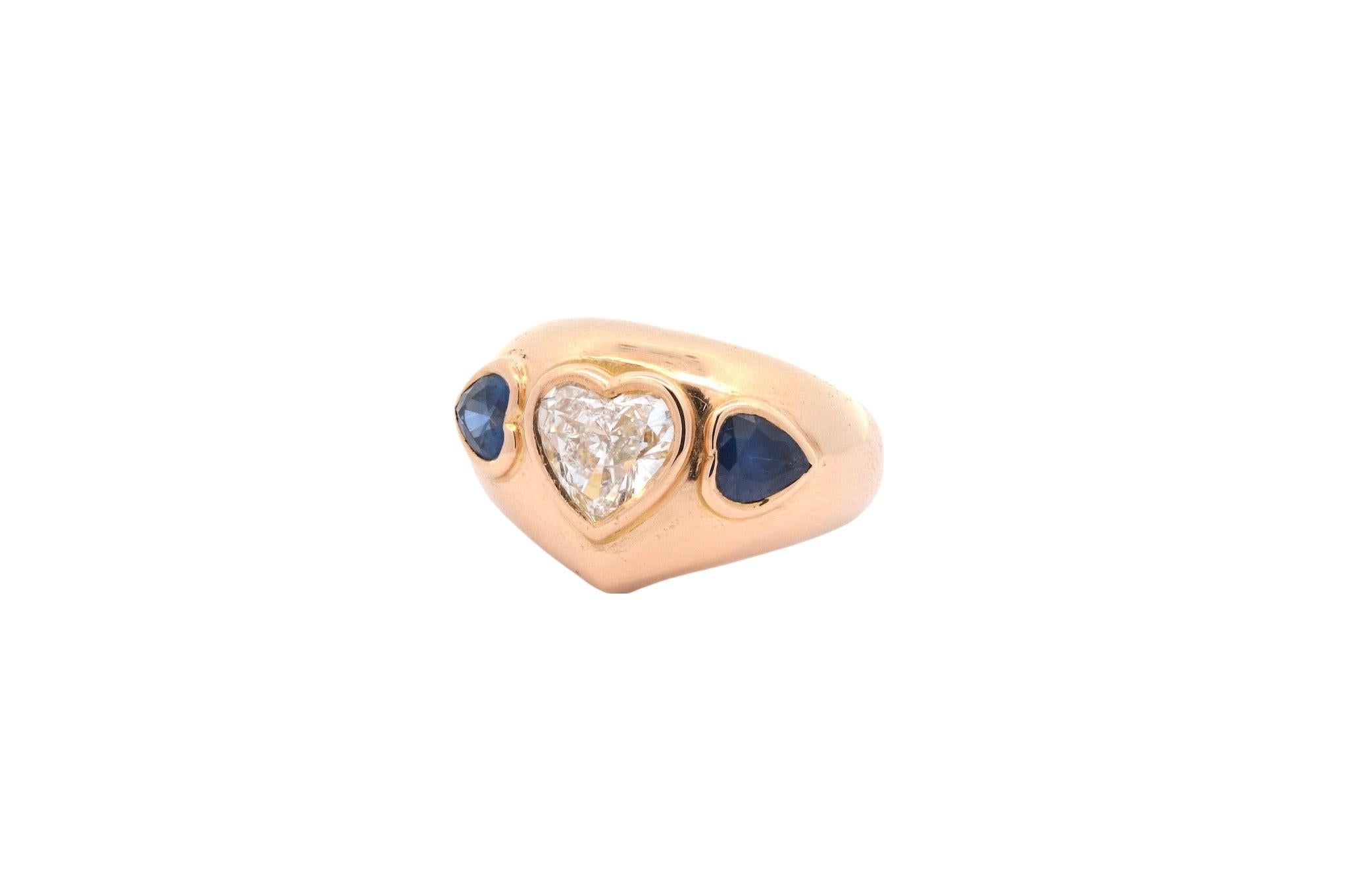 Bague en forme de coeur avec diamants et saphirs Bon état - En vente à PARIS, FR