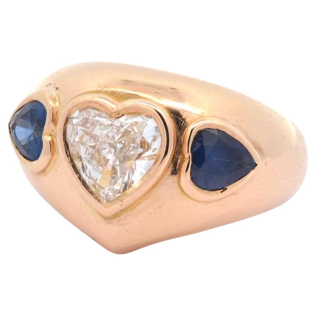 Heart shaped diamond and sapphires ring For Sale