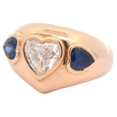 Retro Heart shaped diamond and sapphires ring
