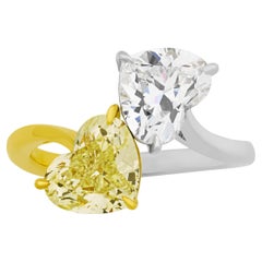 Bague bypass en diamant en forme de cœur, 4,03 carats