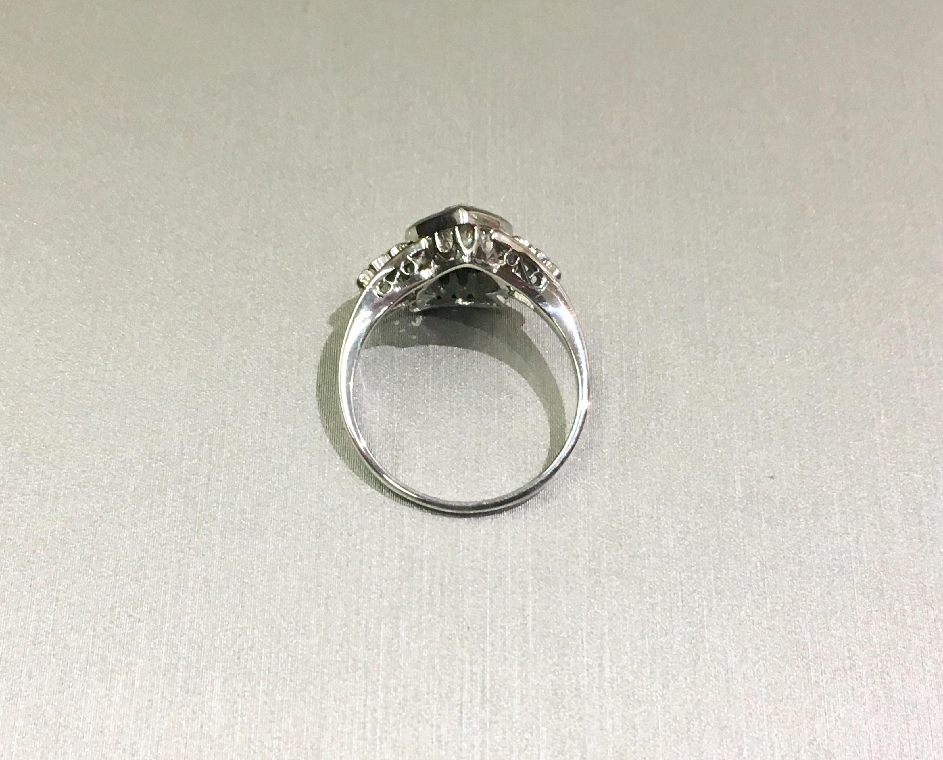 This special heart shape diamond ring is fit for a princess.  The ring is set in Platinum with center diamond 1.00 heart shaped diamond VS1 clarity, I colour, the accent diamonds 0.19ct / SI / HI Old European Cut stones. This ring size is currently
