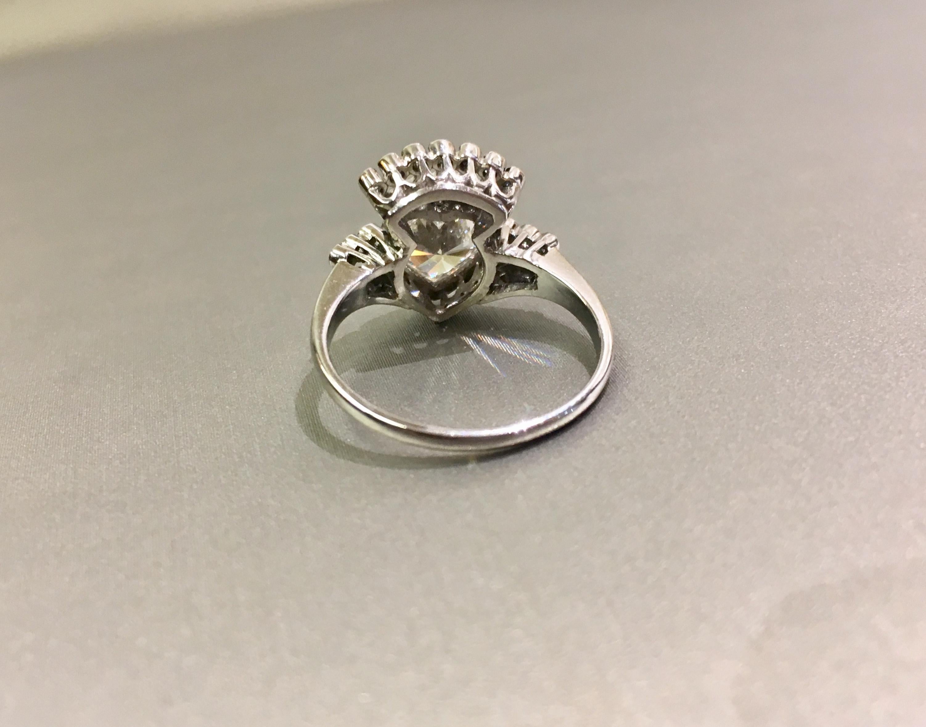 Old European Cut Heart Shaped Diamond Crown Ring in Platinum 1.00 Carat For Sale
