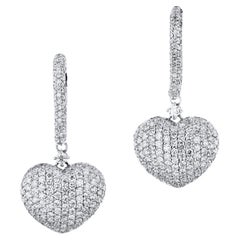  Heart Shaped Diamond Pave Drop Earrings White Gold 