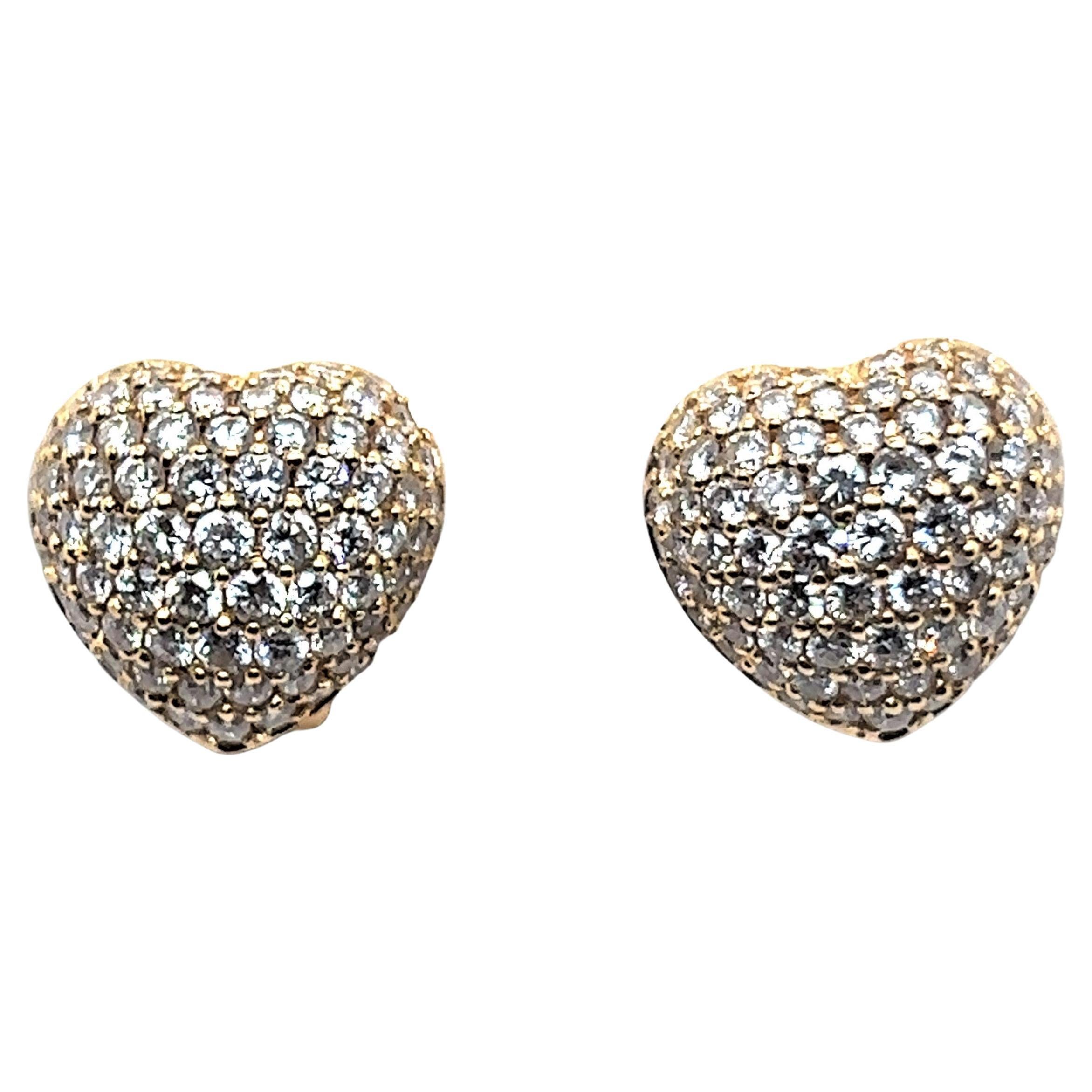 Heart Shaped Diamond Pavé Earrings in 18 Karat Yellow Gold For Sale
