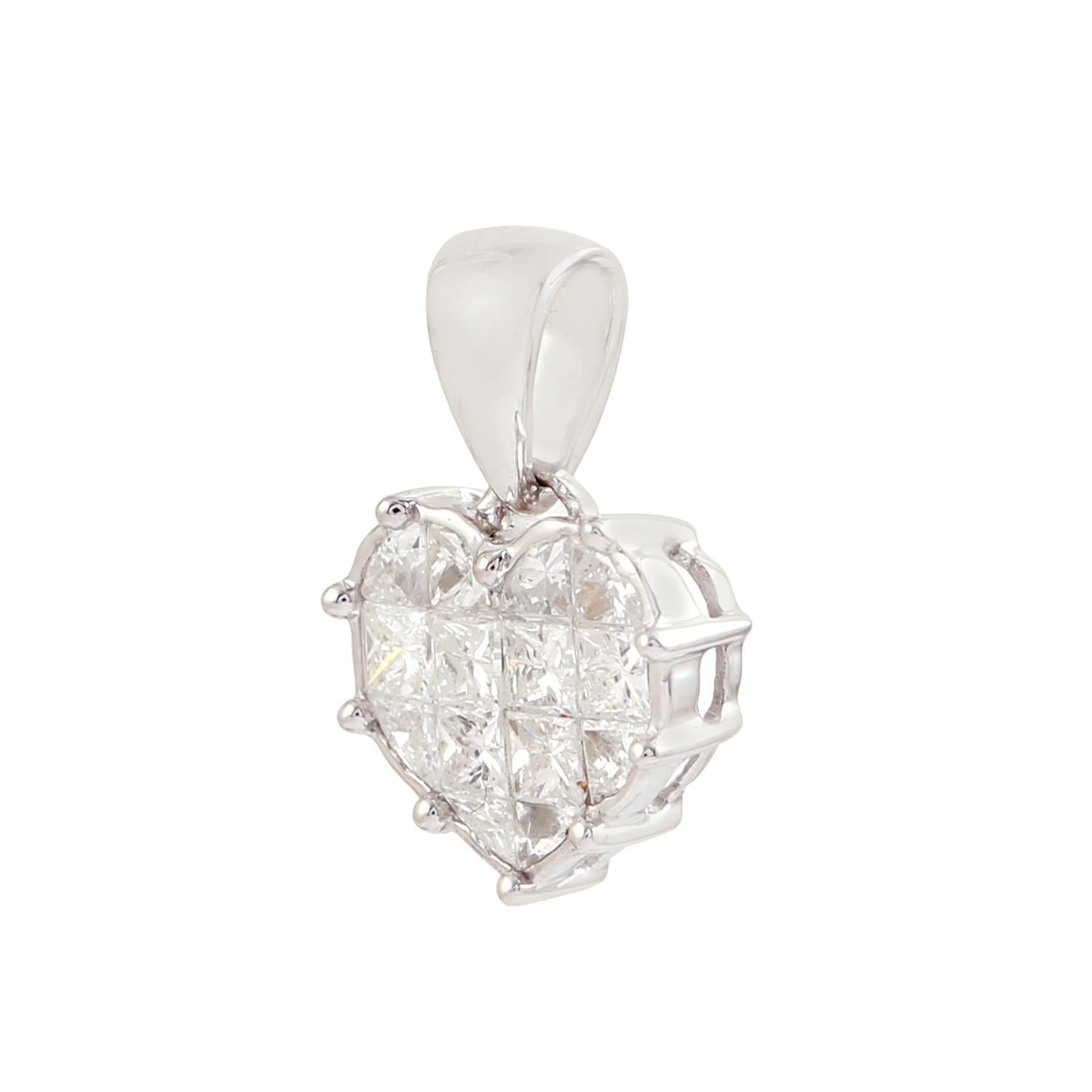 Taglio misto Ciondolo con diamante a forma di cuore in oro bianco 18 carati in vendita