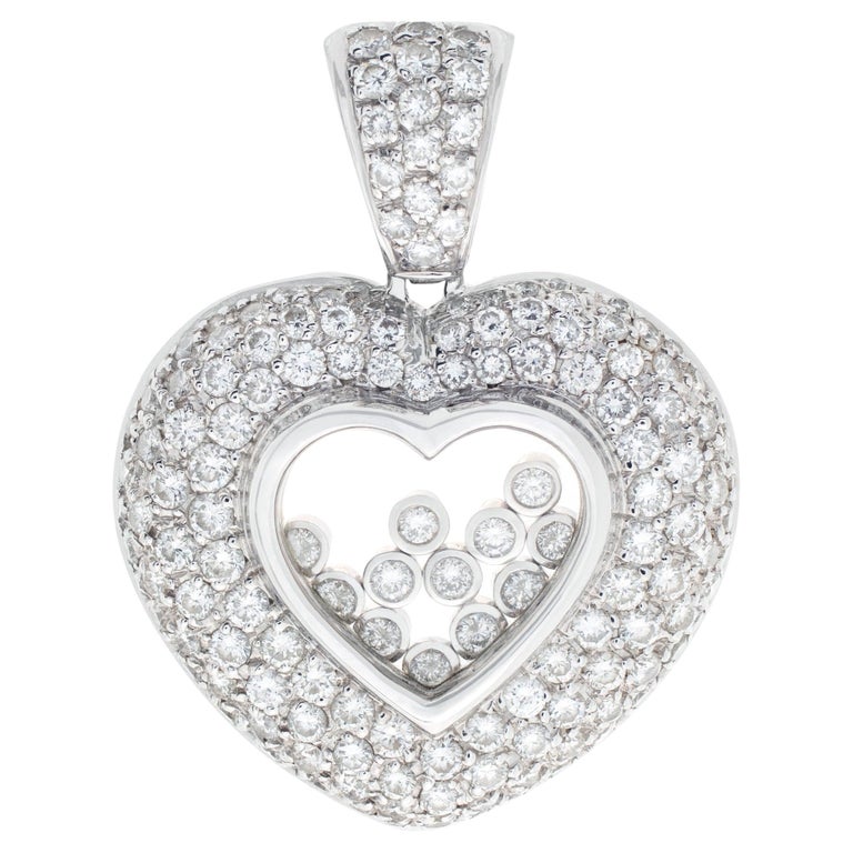 Heart Shaped Diamond Pendant with 12 Floating Diamonds at 1stDibs