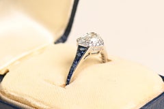 Heart Shape Halo Stone Accent Sapphire Diamond Engagement Ring Platinum