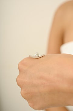 Heart-Shaped Diamond Solitaire Wave Ring in 14K Solid White Gold Gift For Her