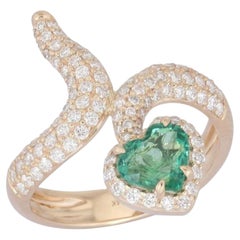 Heart Shaped Emerald 14K (or 18k upon request) Yellow Gold Diamond Bypass Ring