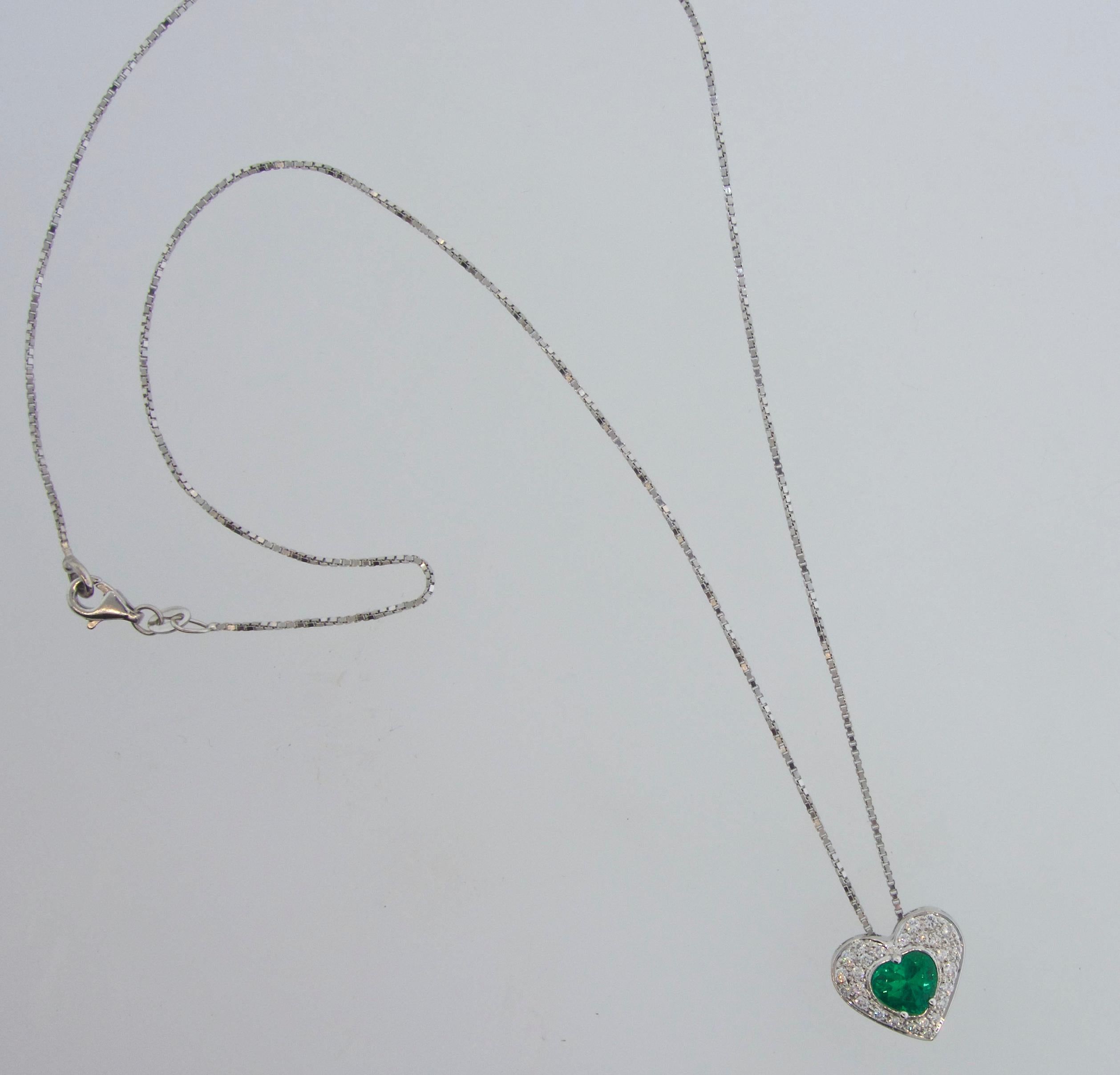 emerald and diamond heart shaped pendant