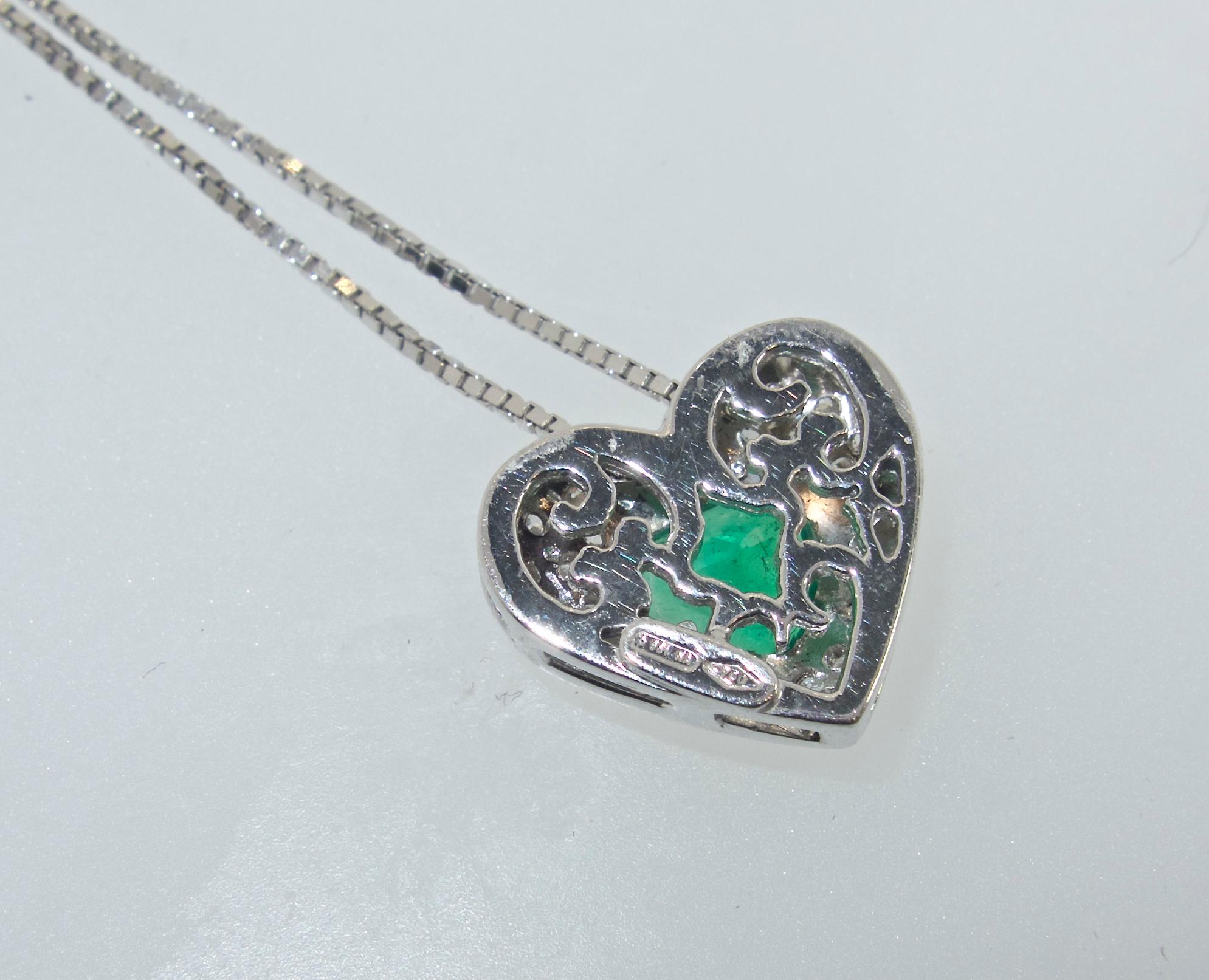 Heart Shaped Emerald and Diamond Pendant In Excellent Condition In Aspen, CO