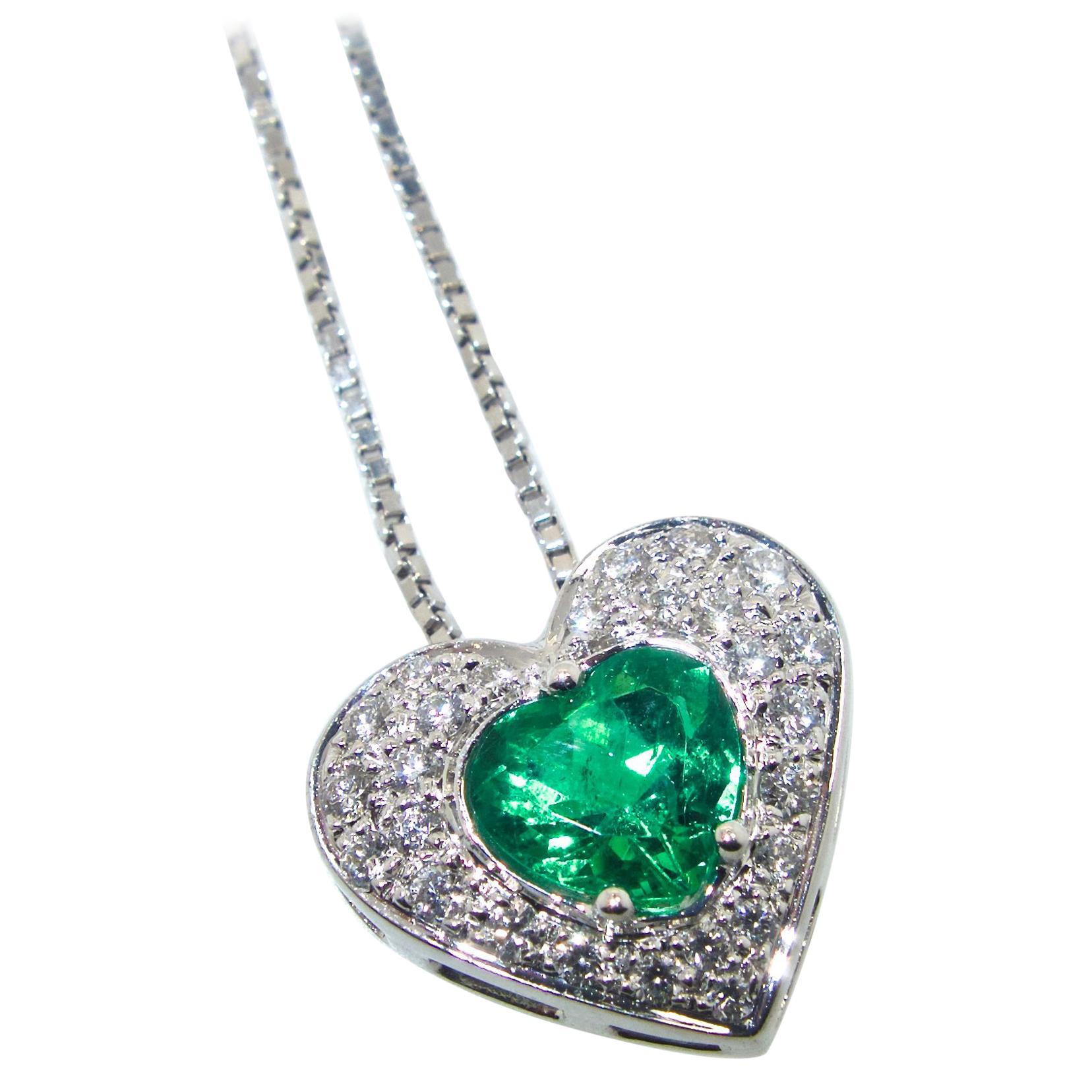 Heart Shaped Emerald and Diamond Pendant