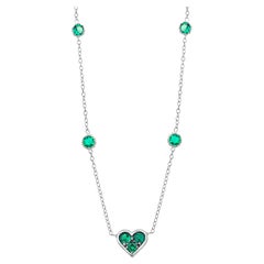 Heart Shaped Emerald Charm Four Bezel Emerald Stations Gold Necklace Pendant