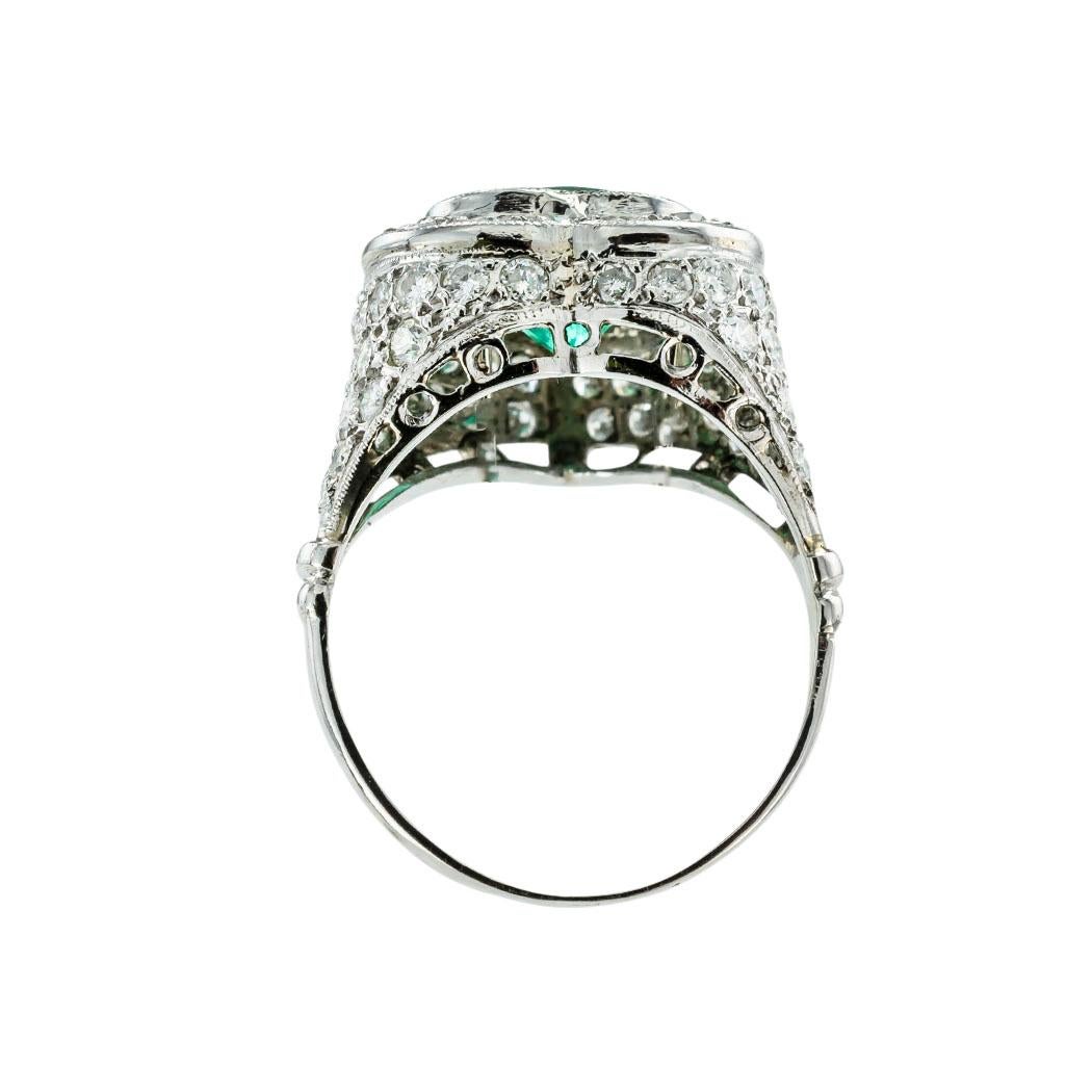 Women's Heart Shaped Emerald Diamond Platinum Ring For Sale