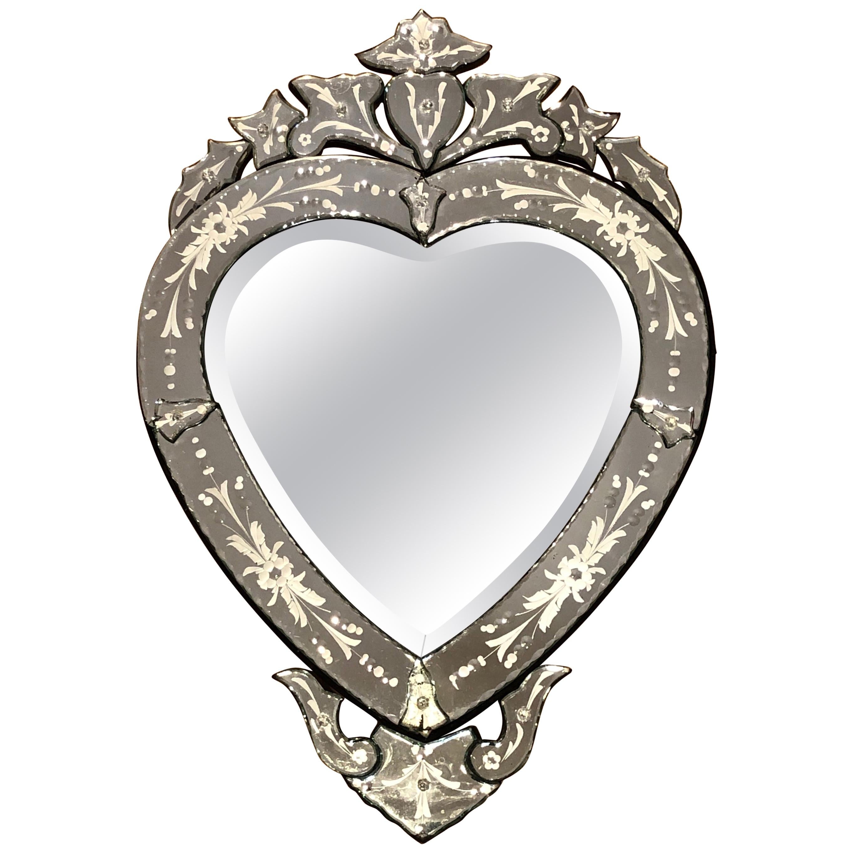 Heart Shaped Etched Glass Venetian Mirror