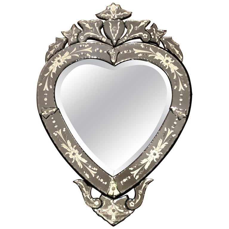 Heart Shaped Etched Glass Mirror at 1stDibs