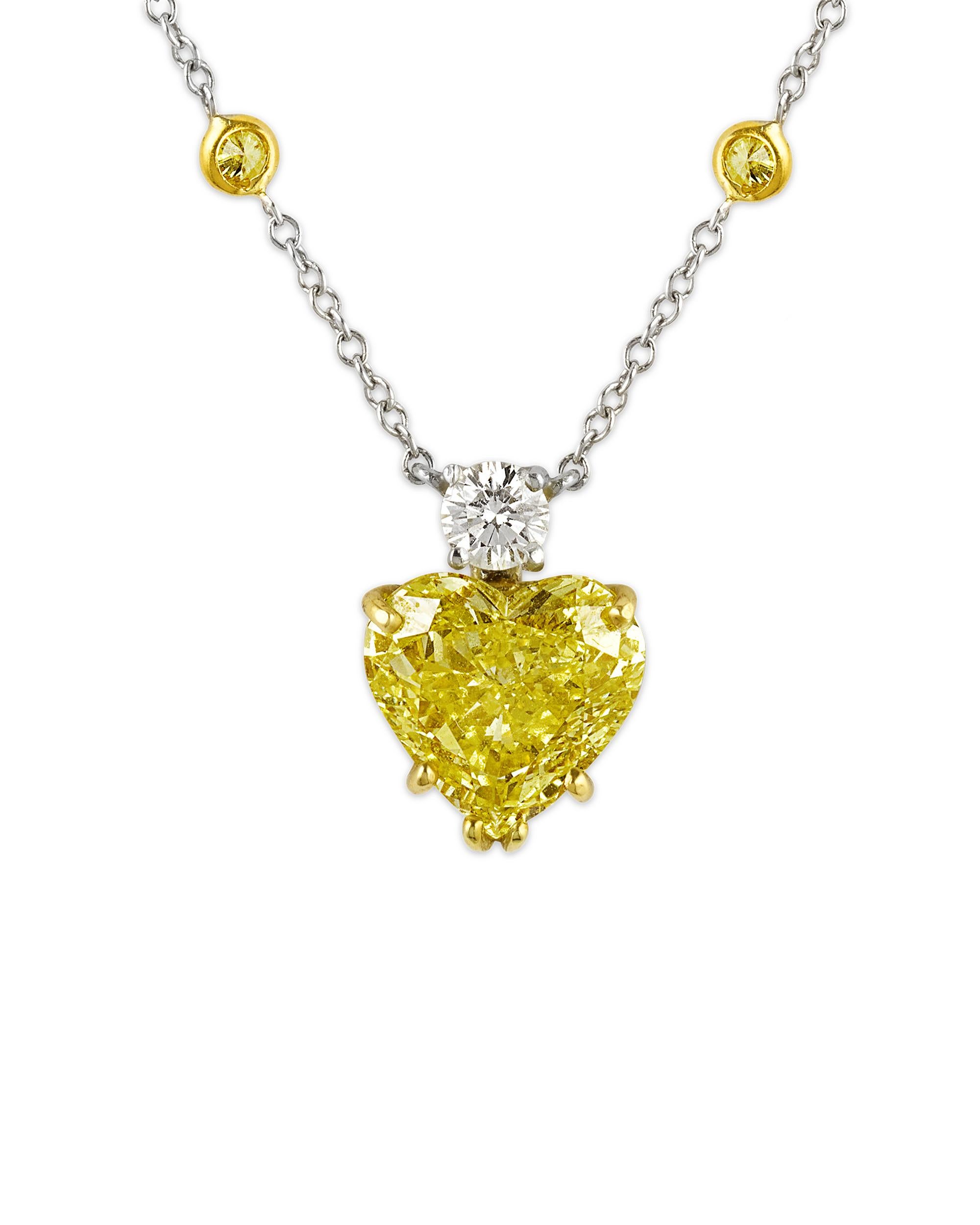 Heart Cut Heart-Shaped Fancy Vivid Yellow Diamond Pendant, 2.42 Carats For Sale