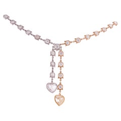 Heart Shaped Fancy Yellow & White Diamond Two-Toned Diamond Chain Necklace