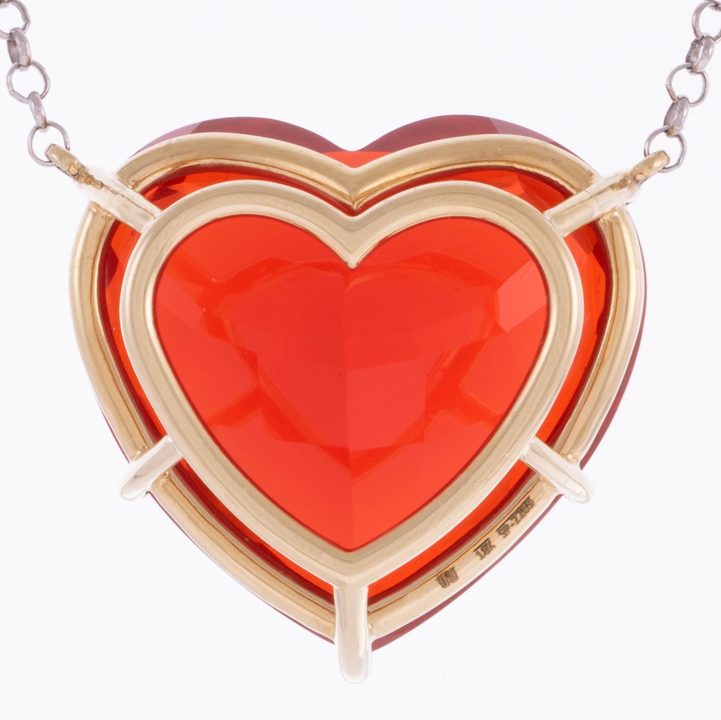 Round Cut Heart Shaped Fire Opal 18.31ct & Diamond Necklace For Sale