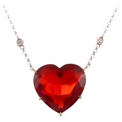 Heart Shaped Fire Opal 18.31ct & Diamond Necklace