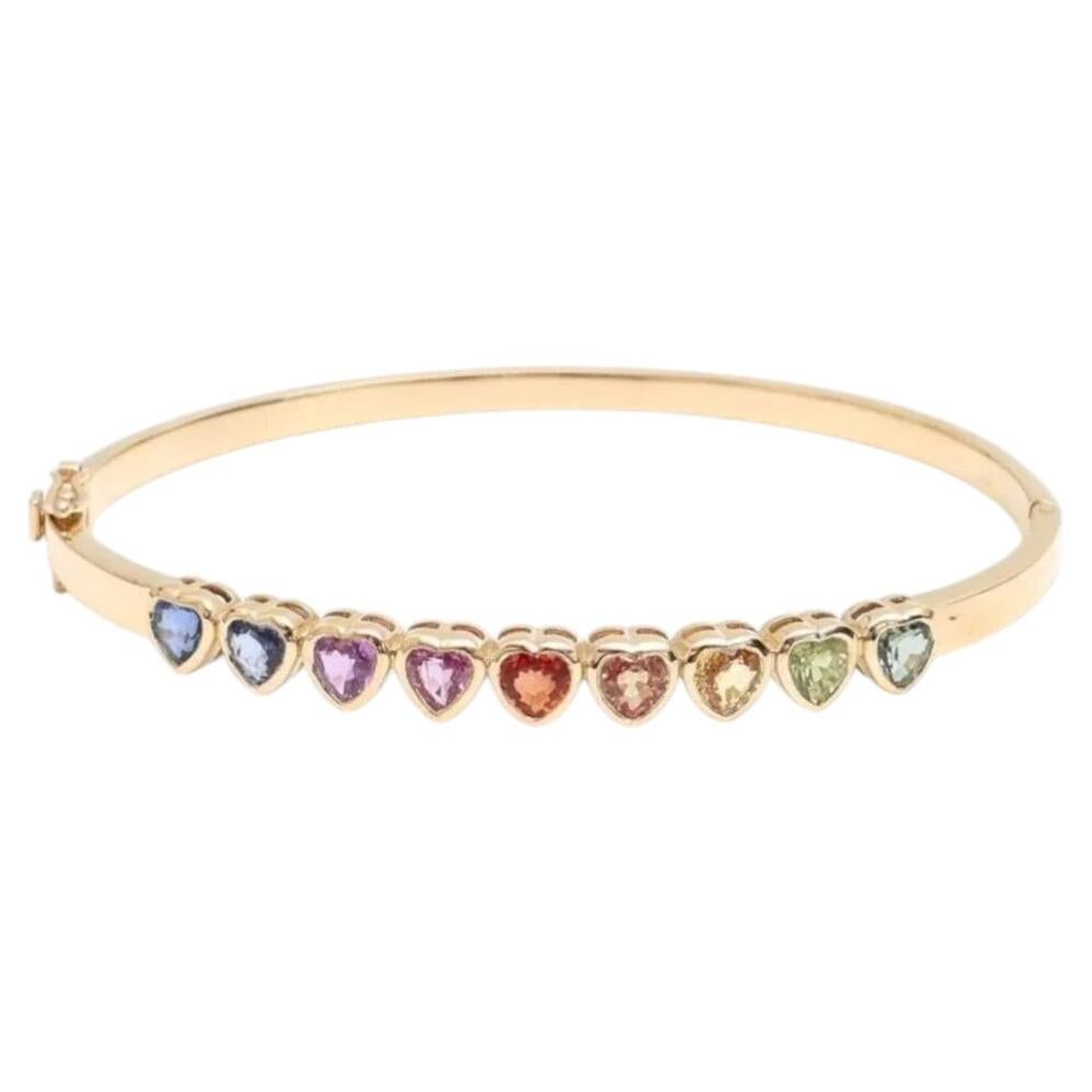 3.94ct Heart Multicolor Sapphire Yellow Gold Bracelet For Sale