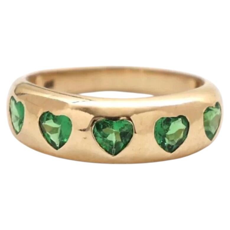 0.94ct Heart-Shaped Green Emerald 14K Yellow Gold Band Ring