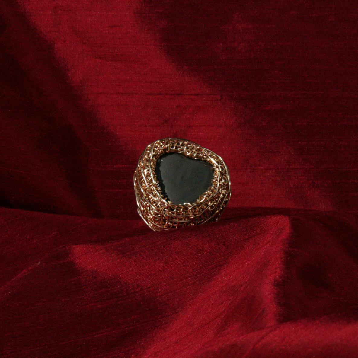 Heart Shaped Grey Stone Statement Cocktail Ring in 14 K Gold F. by the Artist For Sale 2