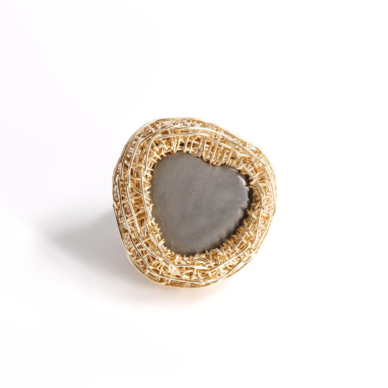 Heart Shaped Grey Stone Statement Cocktail Ring in 14 K Gold F. by the ...