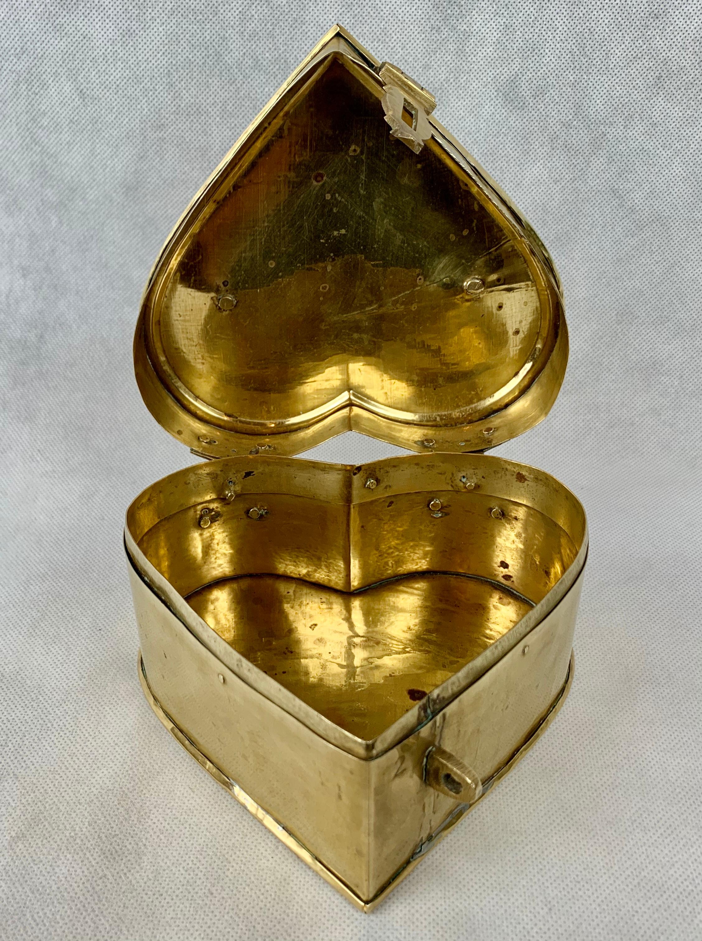 Romantic Brass Heart Shaped Vintage Hinged Box with Fold Down Handle