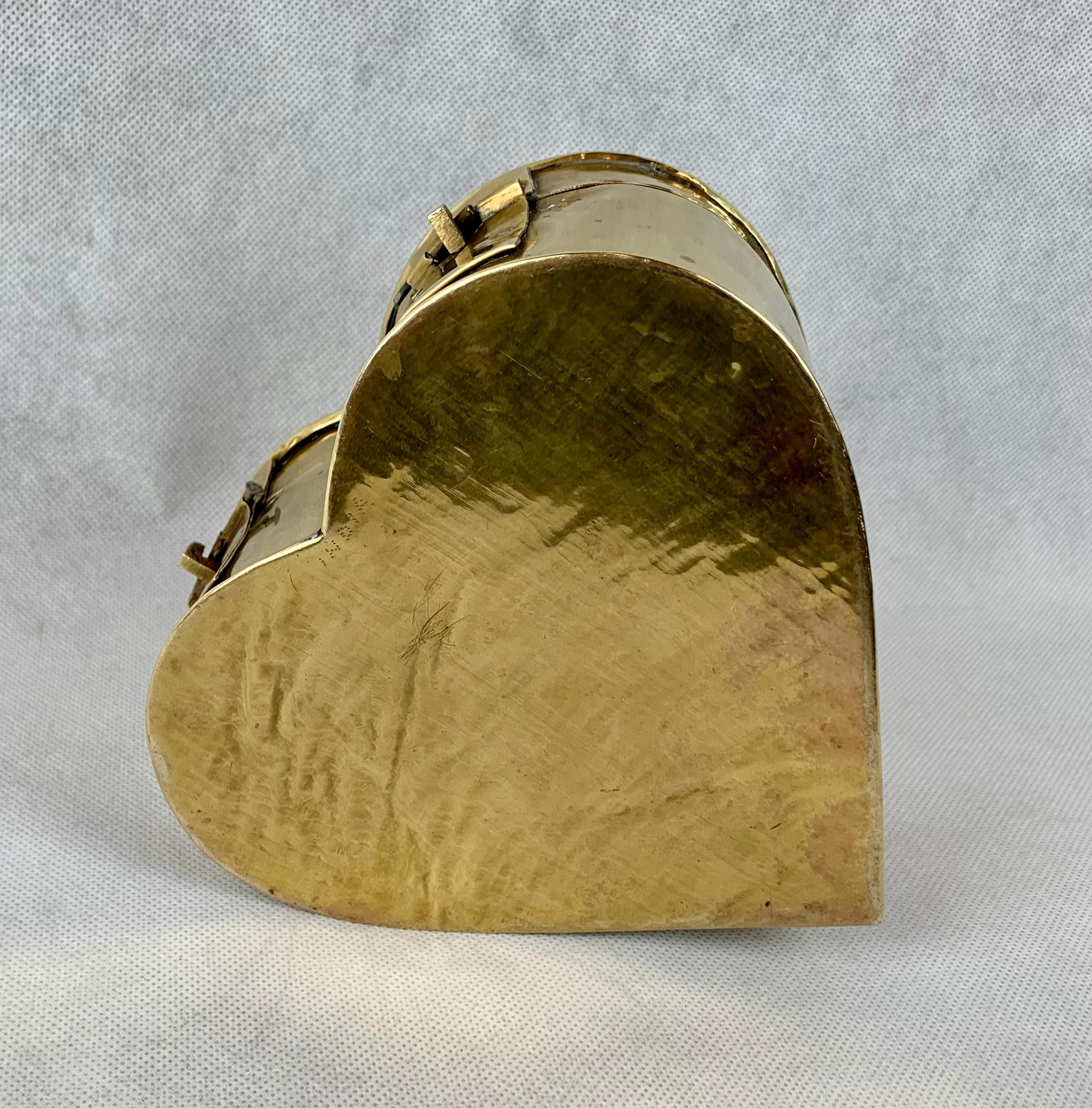 Hand-Crafted Brass Heart Shaped Vintage Hinged Box with Fold Down Handle