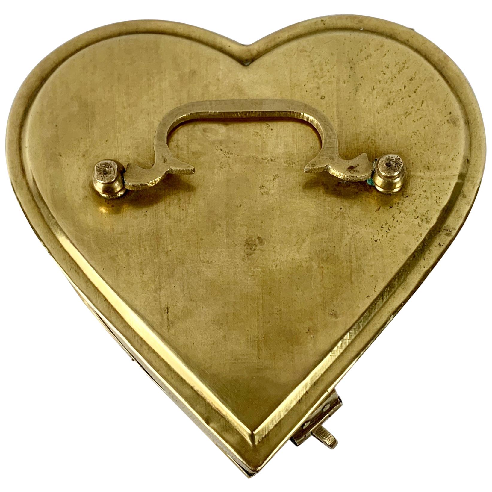 Brass Heart Shaped Vintage Hinged Box with Fold Down Handle