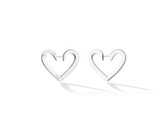 Herzförmige Creolen, 18 Karat Weißgold und weiße Diamanten, mittelgroß