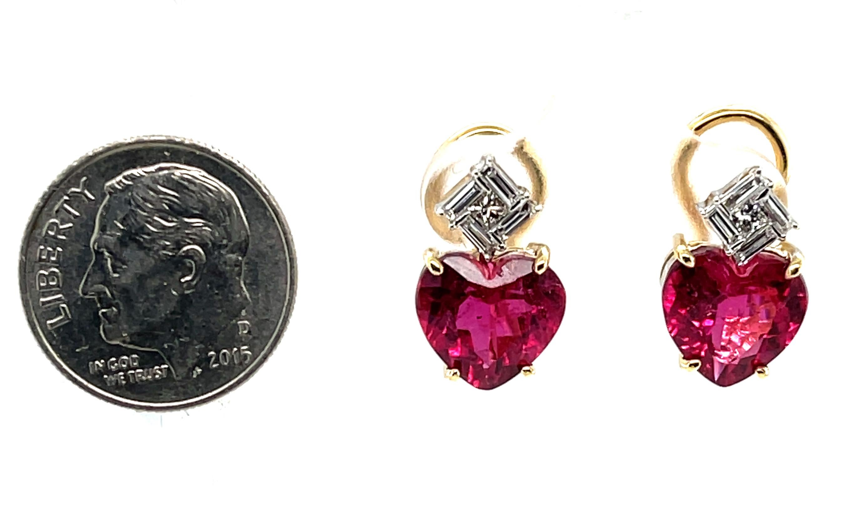 Orecchini a forma di cuore, con tormalina Pink Diamond e diamanti in oro 18 carati in vendita 1