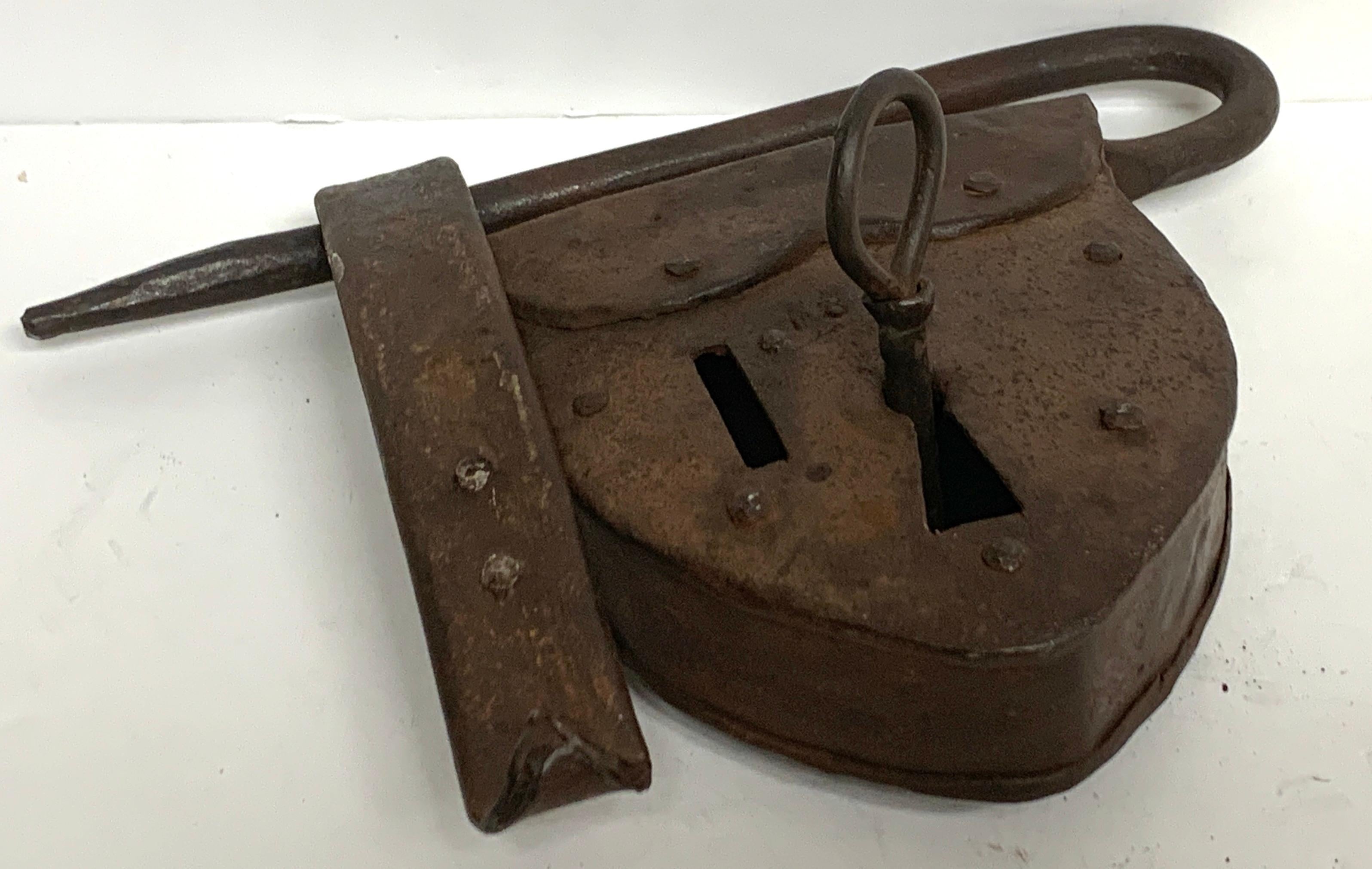 Heart Shaped Iron Pad Lock & Key, Dated 1875 In Good Condition In West Palm Beach, FL