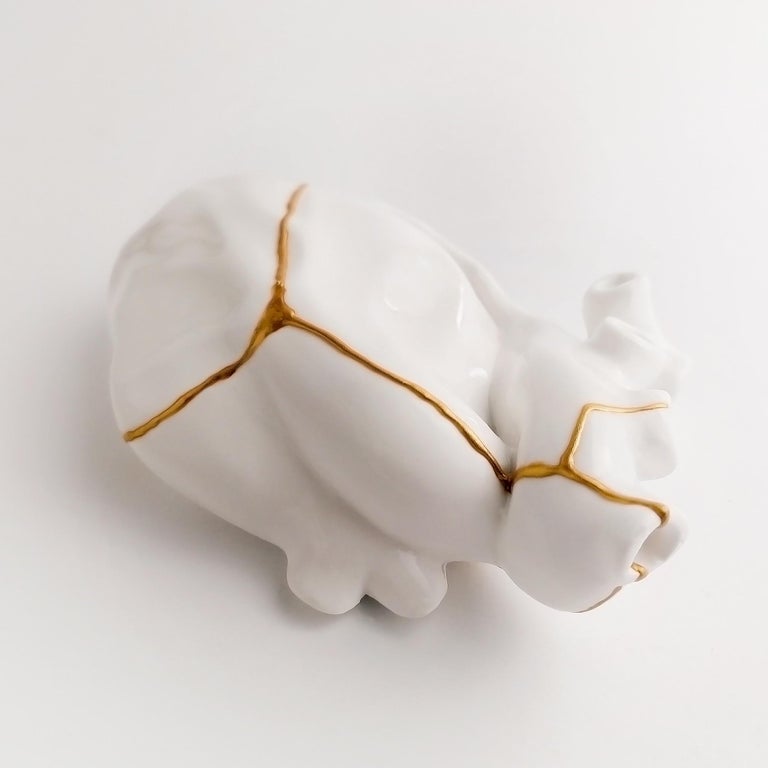 Hand-Crafted Heart Shaped Kintsugi White, 2022, Handmade in Italy, Anatomical Heart, Design For Sale