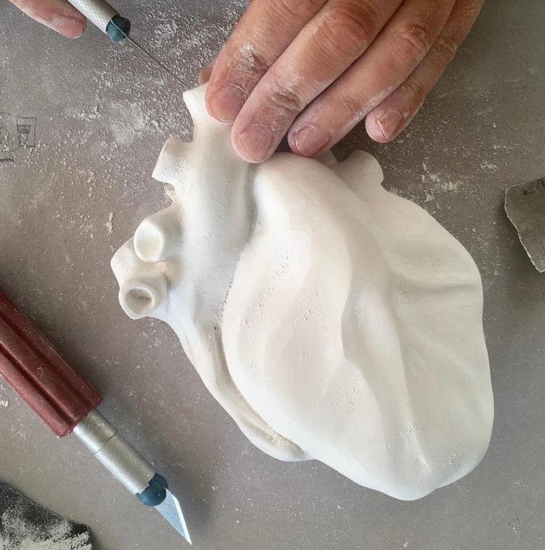 Heart Shaped Kintsugi White, 2022, Handmade in Italy, Anatomical Heart, Design For Sale 1