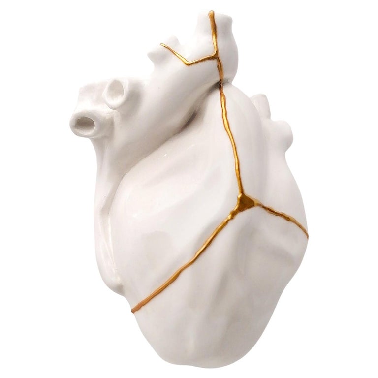 Heart Shaped Kintsugi White, 2022, Handmade in Italy, Anatomical Heart, Design For Sale