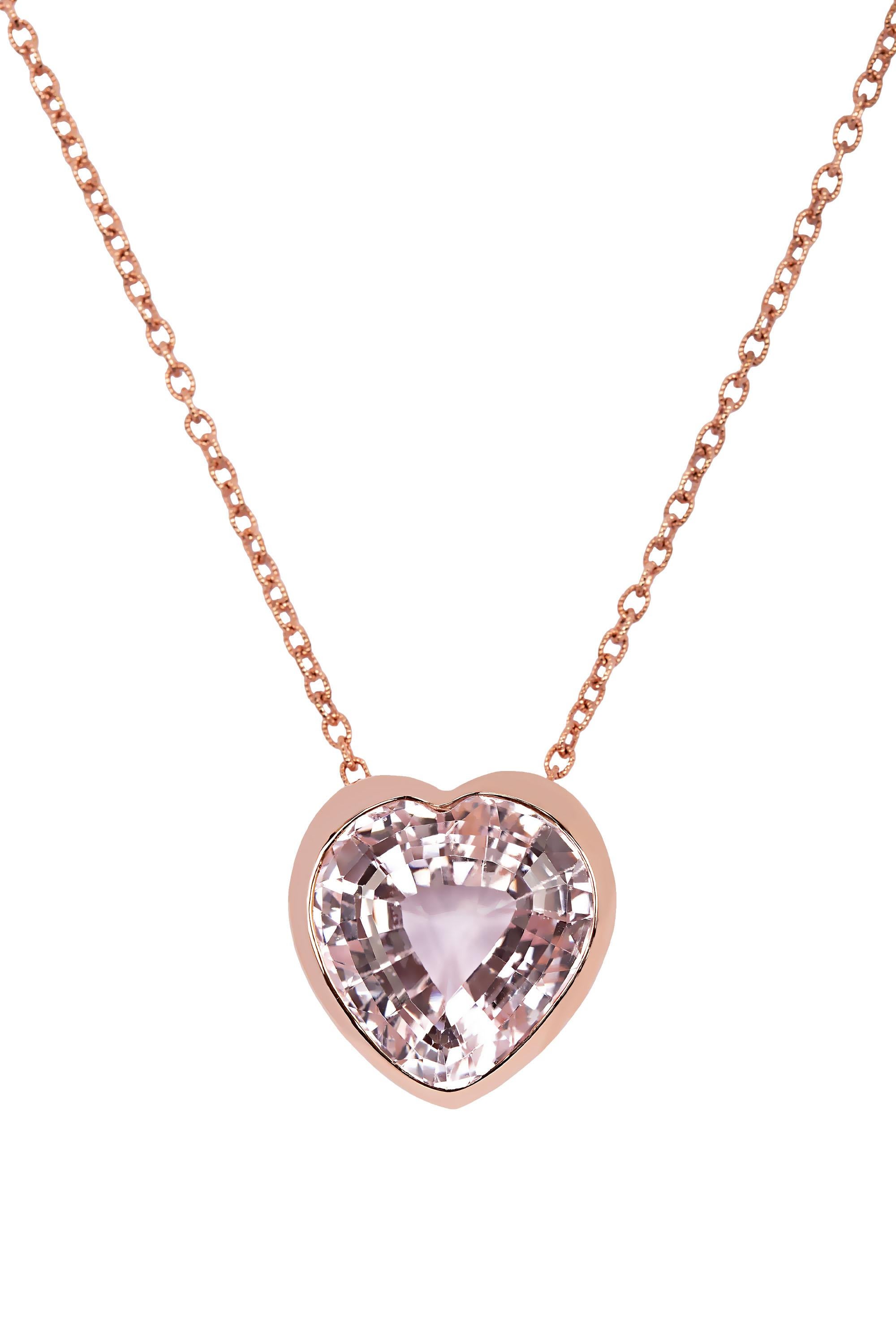 Contemporary Heart Shaped Kunzite 30.86 Carat Rose Gold Necklace