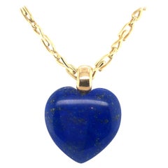 Heart-Shaped Lapis Lazuli Pendant with 18 Karat Yellow Gold Necklace 